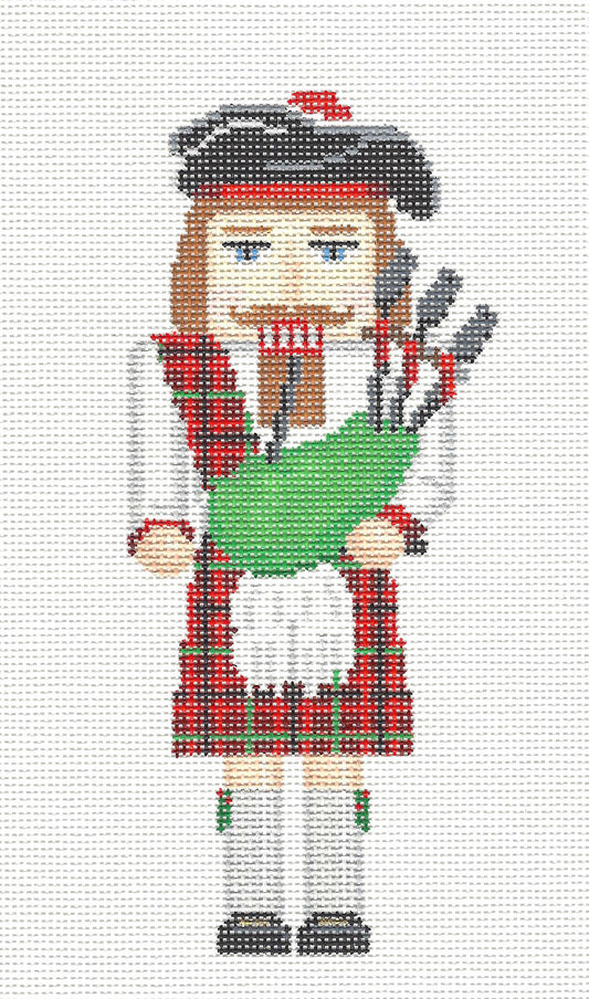 Nutcracker ~ Scottish Bagpiper in Kilt Ornament handpainted Needlepoint Canvas by Susan Roberts