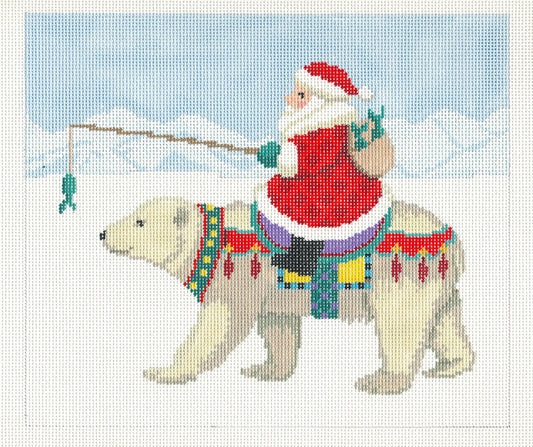 Christmas ~ Santa Riding a Polar Bear handpainted needlepoint Canvas by Susan Roberts