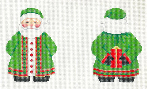2 Sided ~ Green Coat Santa with Hat Ornament handpainted Needlepoint Canvas by Susan Roberts