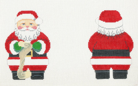 2 Sided ~ Red Coat Santa with List Ornament handpainted Needlepoint Canvas by Susan Roberts
