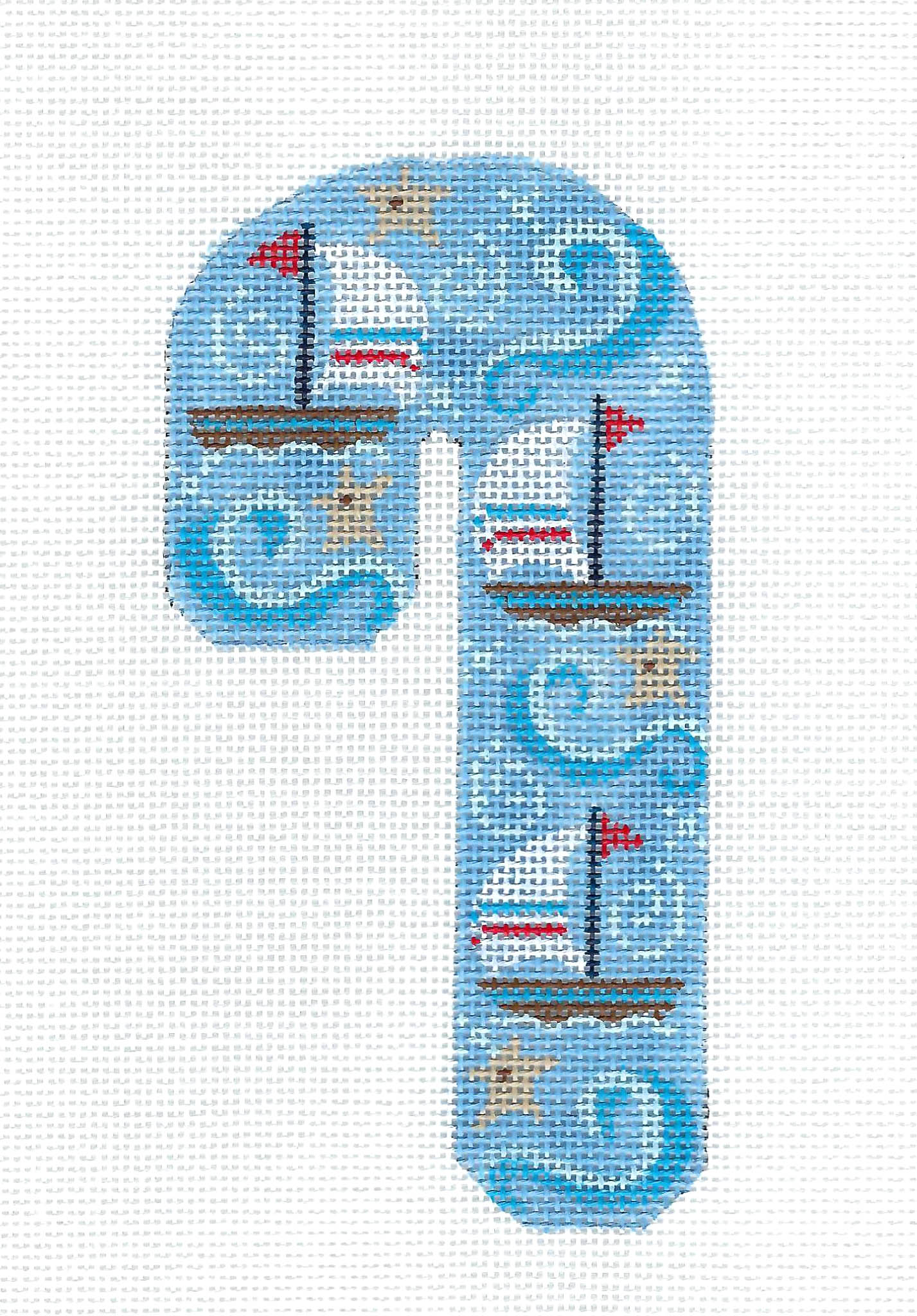 Candy Cane ~ Sailboats Sailing MED. Candy Cane on hand painted Needlepoint canvas by CH Designs ~ Danji