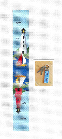 Key Tag ~ Sailboats & Lighthouses Key Tag handpainted Needlepoint Canvas by Susan Roberts