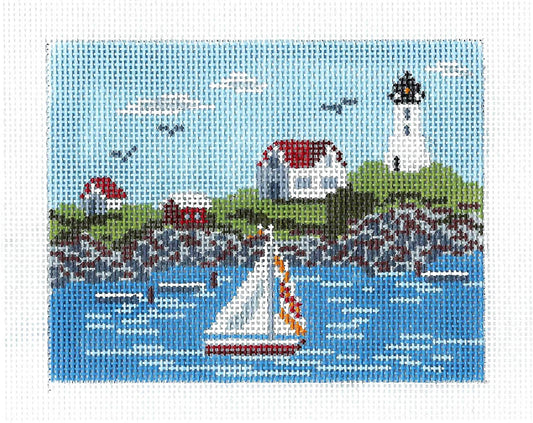 "Seaside Summer Sail" handpainted 18 mesh Needlepoint Canvas by Needle Crossingss
