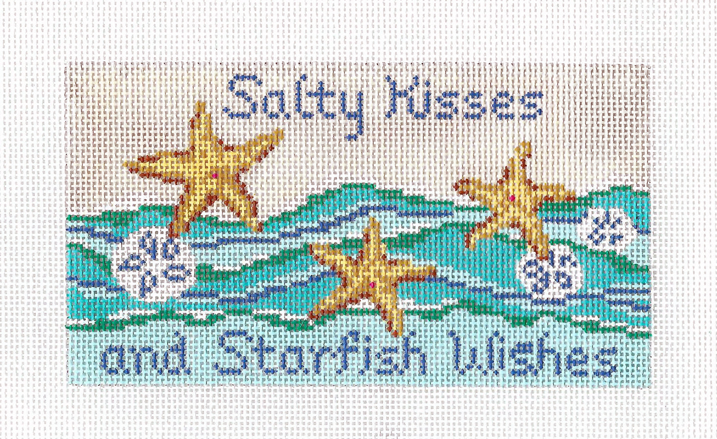 Seaside ~ Summer Beachside saying with Starfish handpainted Needlepoint Canvas by Needle Crossings