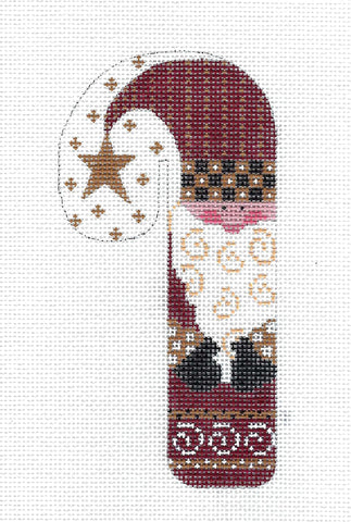Candy Cane ~ Burgundy Santa Med. Candy Cane Handpainted Needlepoint Canvas by WTP from Danji