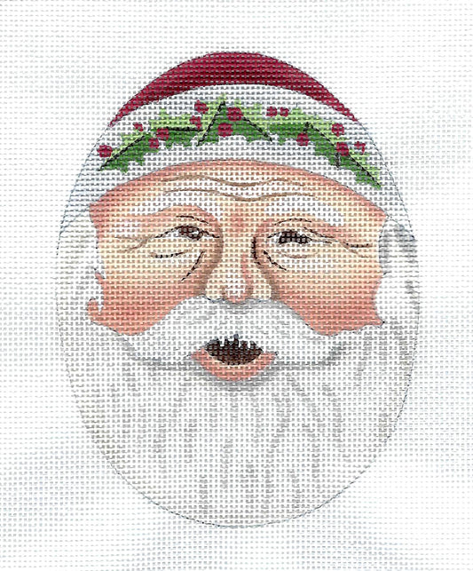 Christmas ~ Santa Face Oval Ornament handpainted Needlepoint canvas by Ginny Diezel from CBK