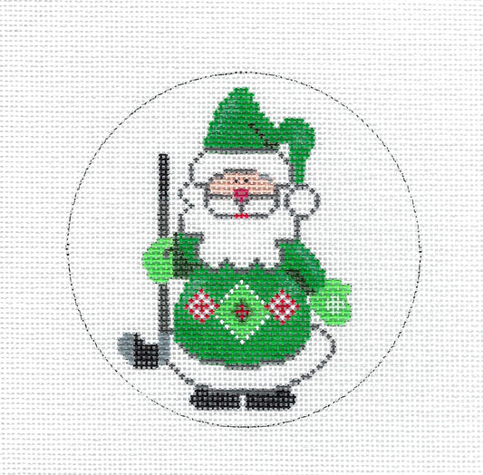 Santa ~ Golfing Santa Ornament handpainted Needlepoint Ornament Canvas by Zia from Danji