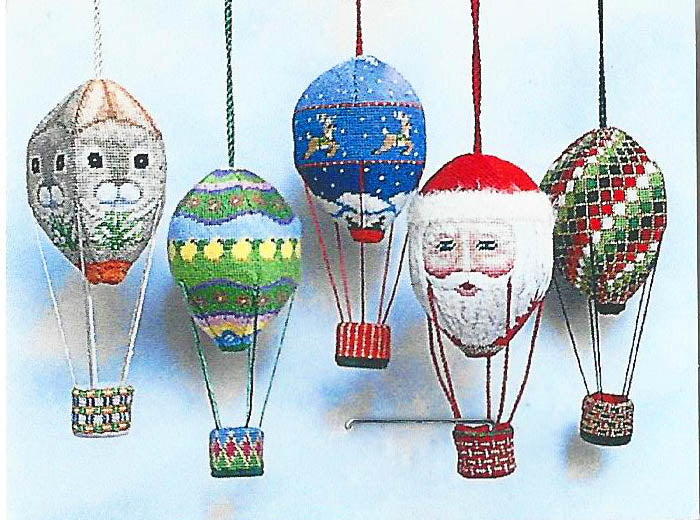 3-D Ornament ~ 3-D Santa Faces Hot Air Balloon HP Needlepoint Canvas by Susan Roberts