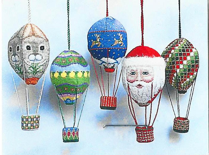 3-D Ornament ~ Many SNOWMEN Hot Air Balloon with Basket handpainted Needlepoint Canvas by Susan Roberts