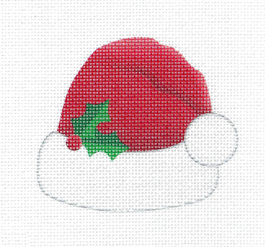 Christmas ~ Santa's Red Hat with Holly handpainted 18 mesh Needlepoint Ornament canvas by Pepperberry