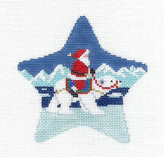 STAR ~ Santa Riding his Polar Bear STAR handpainted Needlepoint Ornament Canvas by Susan Roberts