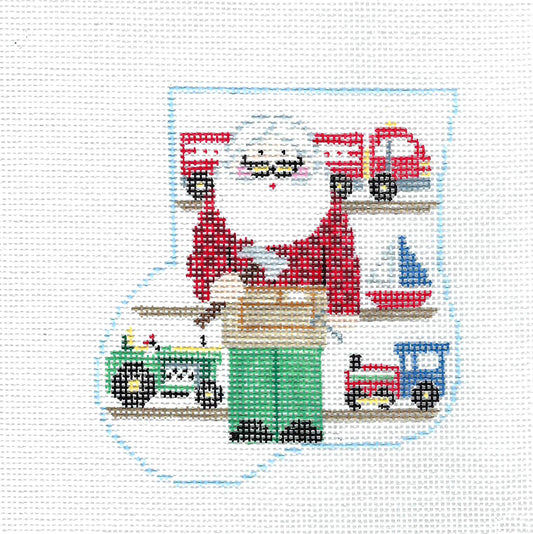 Canvas Set ~ Santa Making Boy's Toys Mini Stocking SET Needlepoint Ornament by Kathy Schenkel