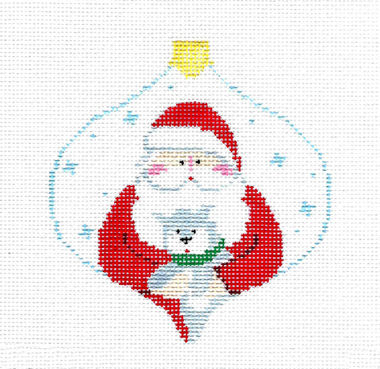 Christmas ~ Santa & Kitty Cat Bauble Ornament handpainted Needlepoint Canvas by Kathy Schenkel
