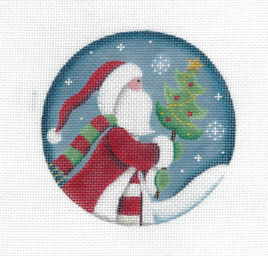 Christmas ~ Santa Holding a Christmas Tree Handpainted Needlepoint Canvas by Rebecca Wood