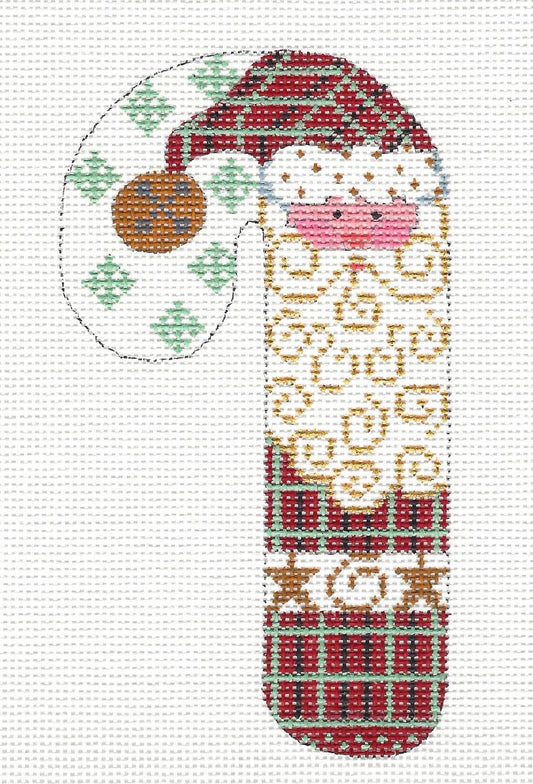 Candy Cane ~ Santa in Plaid Medium Candy Cane Ornament handpainted Needlepoint Canvas by CH Designs from Danji