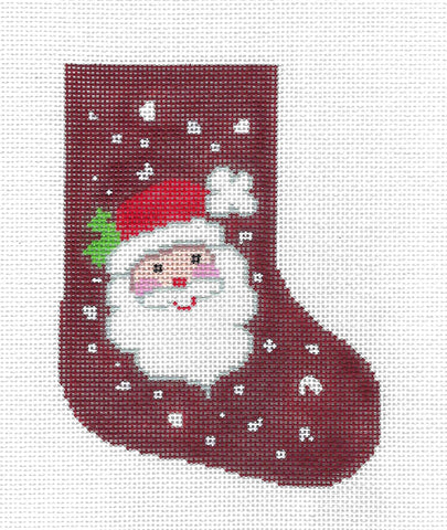Mini Stocking ~ SANTA surrounded by Snowflakes Mini Stocking handpainted Needlepoint Canvas Ornament by LEE