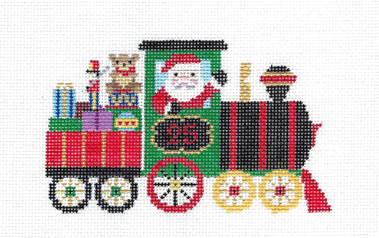 Christmas ~ Santa in His Christmas Train Ornament handpainted Needlepoint Canvas by Susan Roberts