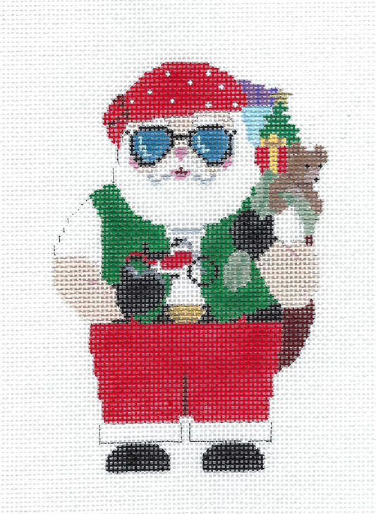 Christmas ~ Motorcycle Santa handpainted Needlepoint Ornament Canvas by Susan Roberts