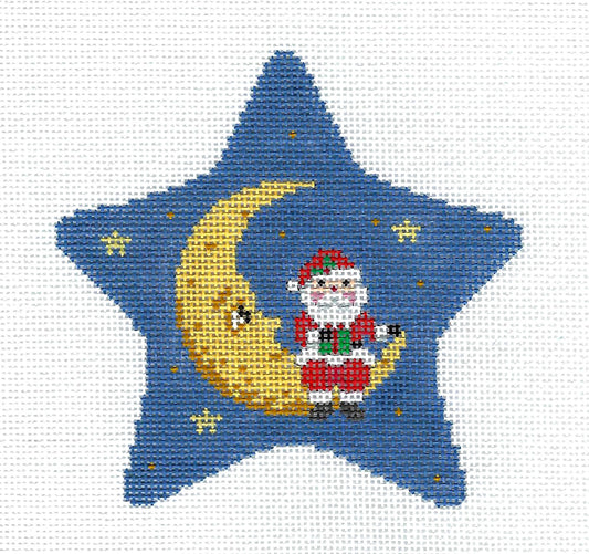 STAR ~ Santa & The Man in the Moon STAR Ornament 18 Mesh handpainted Needlepoint Canvas by Susan Roberts