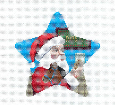 Christmas STAR ~ Santa with His Cookies STAR handpainted Needlepoint Ornament Canvas by Susan Roberts