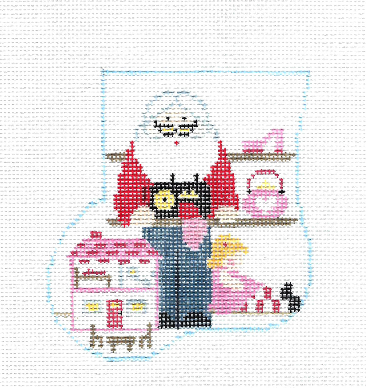 CANVAS SET ~ SANTA MAKING GIRL'S TOYS CANVAS SET HP Needlepoint Mini Stocking Ornament Kathy Schenkel