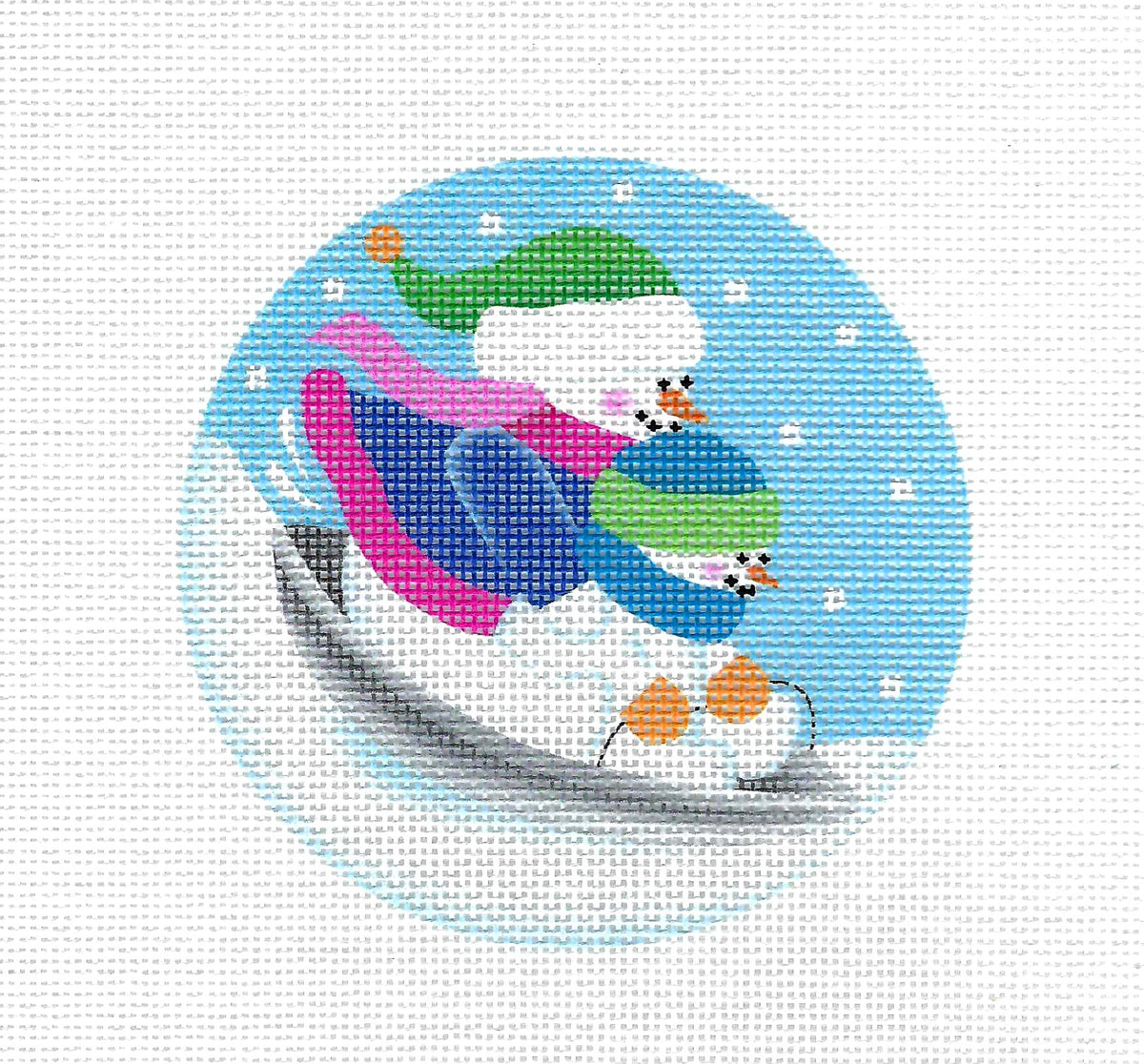 Snow Family Saucer Sledding handpainted Needlepoint Ornament Canvas by Pepperberry