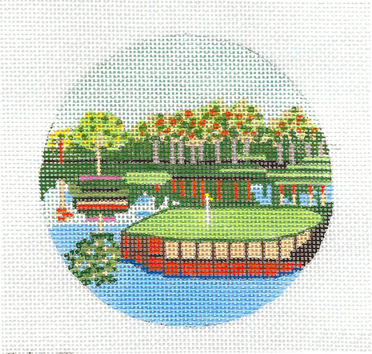 Travel Round ~ "TPC Sawgrass, Florida" Golf Course handpainted Needlepoint Canvas by Purple Palm