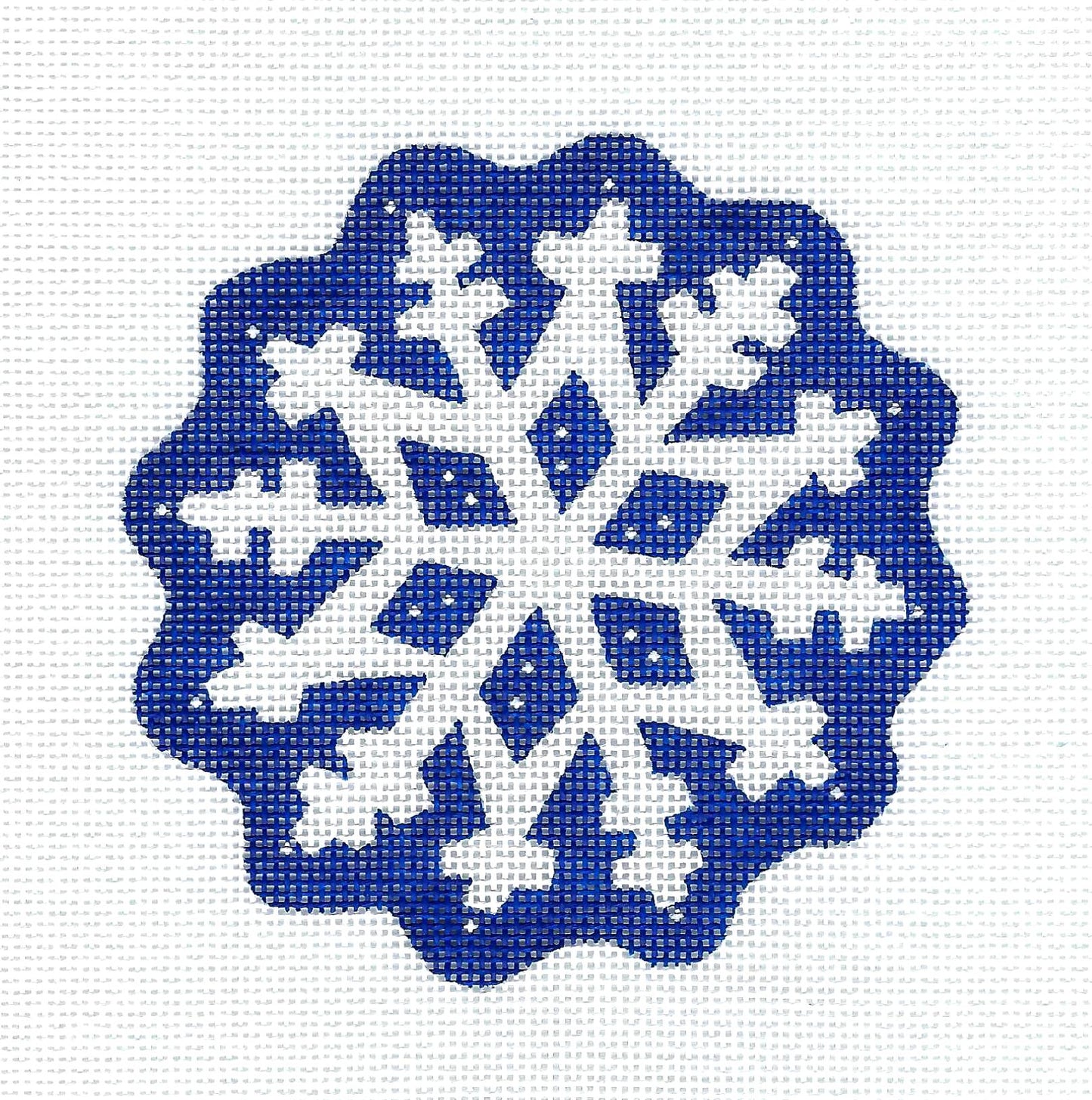 Scalloped Snowflake on Blue handpainted 18 mesh Needlepoint Ornament Canvas by Pepperberry