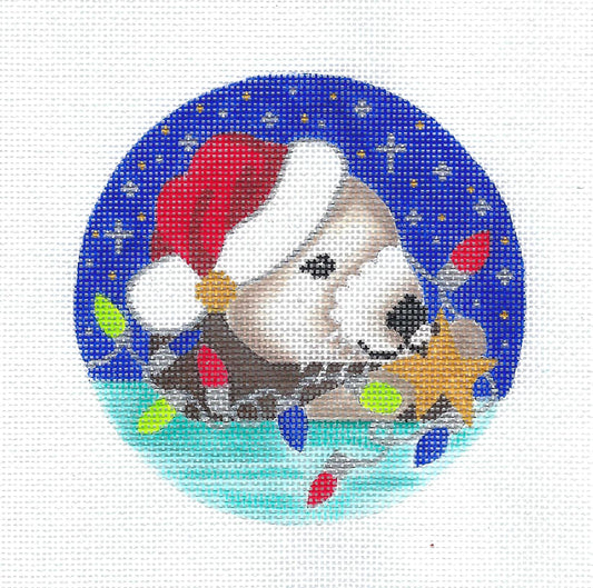 Christmas ~ Holiday Sea Otter with Star 4.5" handpainted Needlepoint Canvas by Amanda Lawford