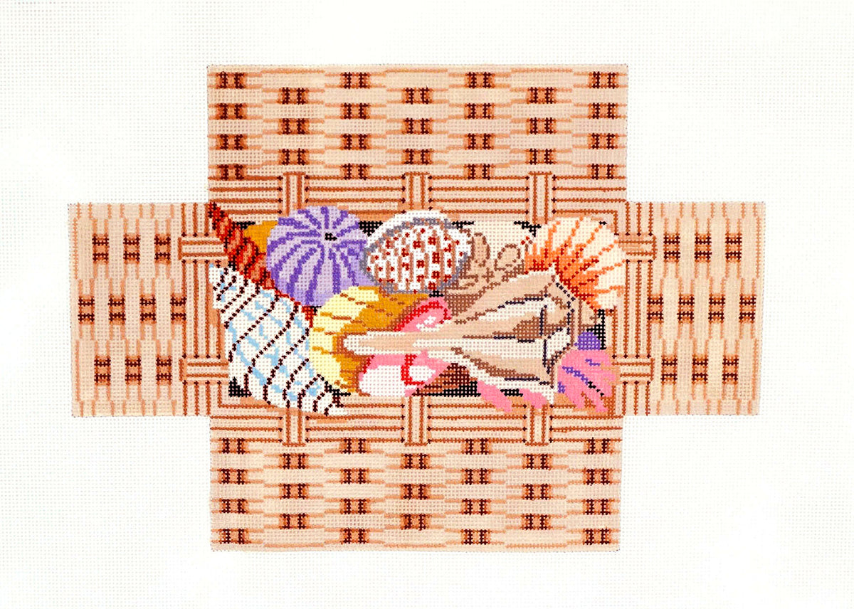 Brick Cover ~ Seashell Basket Beach Brick Cover Door Stop HP Needlepoint Canvas Susan Roberts