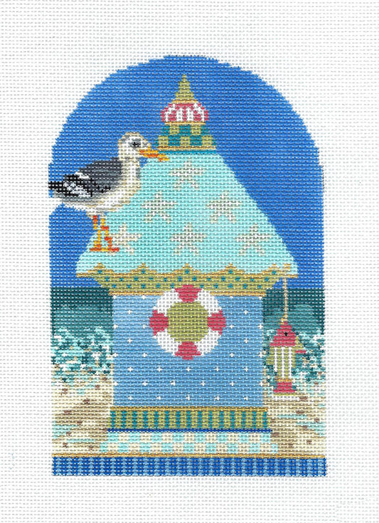 Kelly Clark ~ Birdhouse Seagull Summer Seaside House handpainted Needlepoint Canvas by Kelly Clark