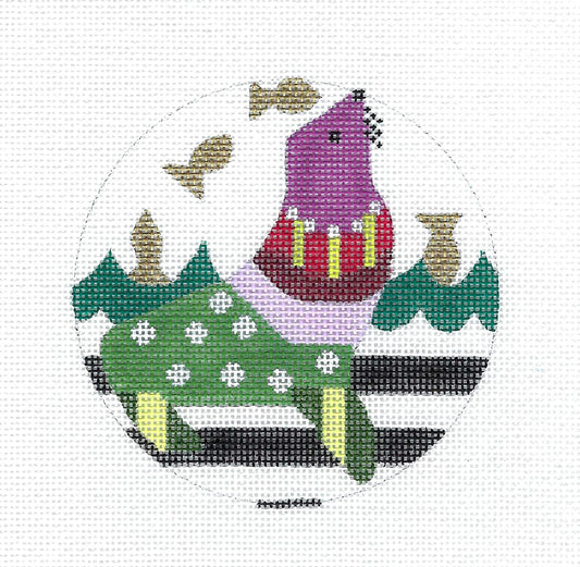 Mosaic Art ~ Sea Lion handpainted 4" Round Needlepoint Ornament Canvas by Melissa Prince