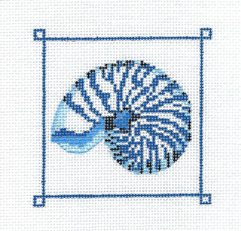 Shell ~ Giant Blue Banded Snail Shell handpainted Needlepoint Ornament by Kelly Clark