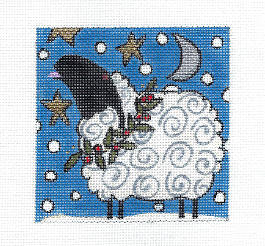Sheep ~ Celestial Sheep with Snowflakes 4" Square handpainted 18 Mesh Needlepoint Canvas  by Maggie