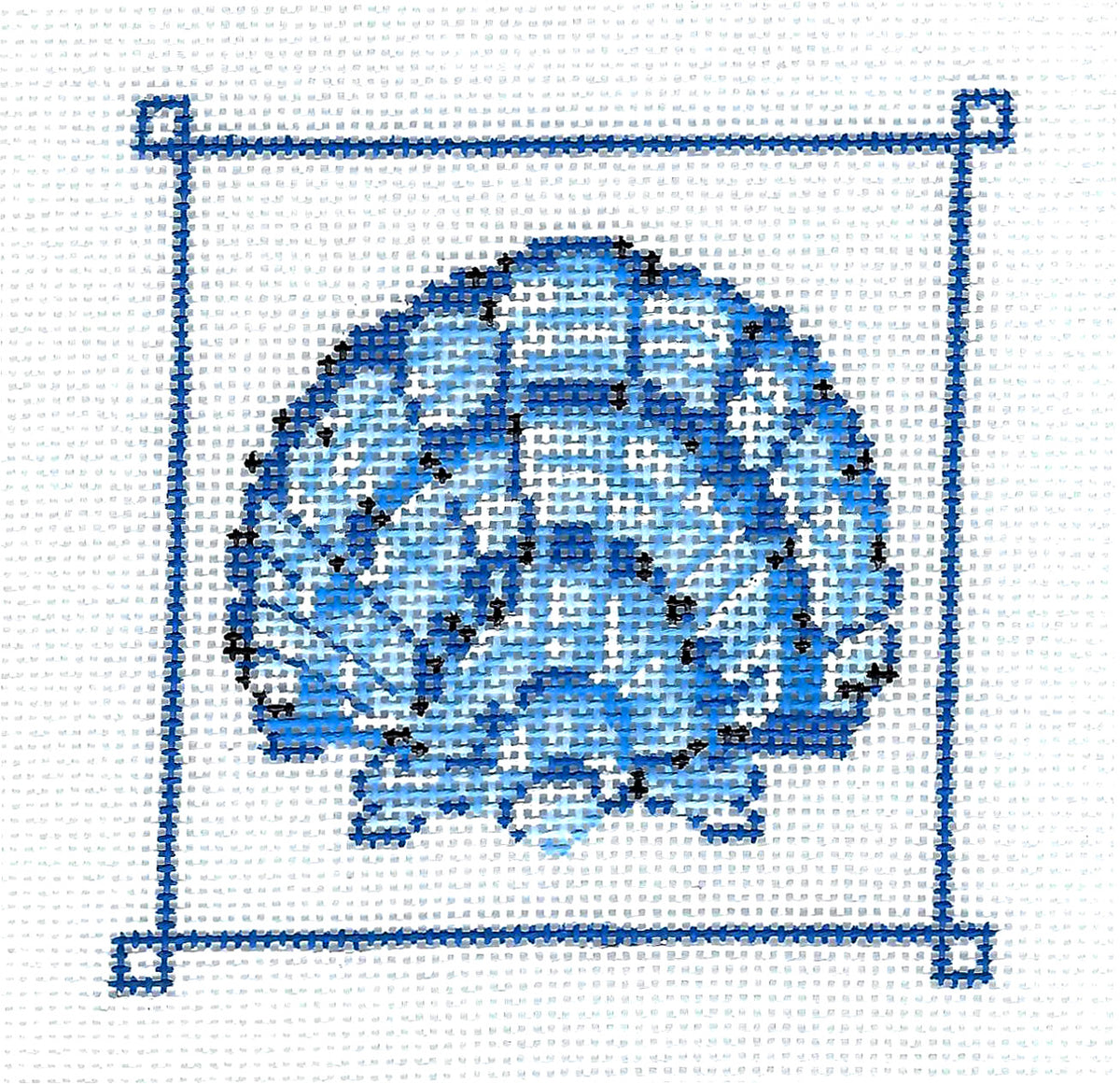 Shell ~ Blue Banded Scallop Shell handpainted Needlepoint Ornament Canvas by Kelly Clark