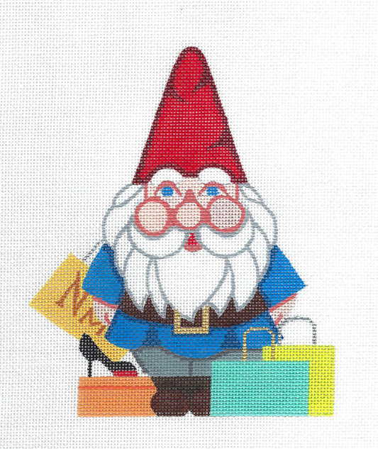 Gnome ~ Shopping Gnome Hobby handpainted Needlepoint Canvas from Raymond Crawford