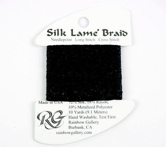 Silk Lame' Braid ~ Jet Black #LB01 Silk Lame' Braid 10 Yds for 13 Mesh Needlepoint by Rainbow Gallery