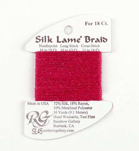Silk Lame' Braid ~ DEEP ROSE #SL45 Silk Lame' Braid  10 Yd Needlepoint Braid  Rainbow Gallery