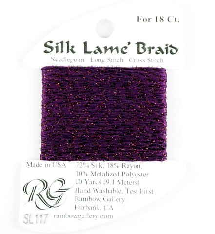Silk Lame' Braid ~ #SL 117  Silk Lame' Braid "Dark Violet" 10 Yd Needlepoint Stitching Thread  Rainbow Gallery