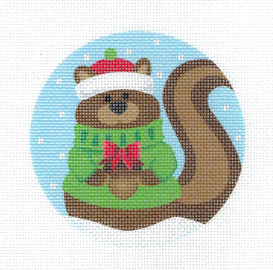 Christmas ~ Simon the Squirrel with an Acorn Gift 18 Mesh handpainted Needlepoint Canvas by  Pepperberry
