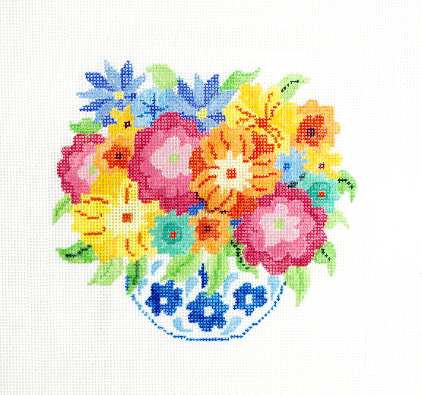 Small Bouquet #19 ~ 8" Sq. handpainted 13 mesh Needlepoint Canvas by Jean Smith