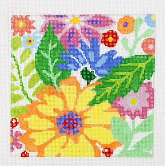 Small Fantasy Garden #2 ~ 8" Sq. Floral handpainted 13 mesh Needlepoint Canvas by Jean Smith