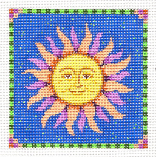 Canvas ~ Smiling Sun 5" Square handpainted 18 Mesh Needlepoint Canvas by Susan Roberts