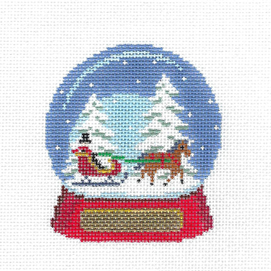 SNOW GLOBE Christmas ~ Winter Sleigh Ride  SNOW GLOBE Handpainted Needlepoint Canvas by Susan Roberts Ornament HP