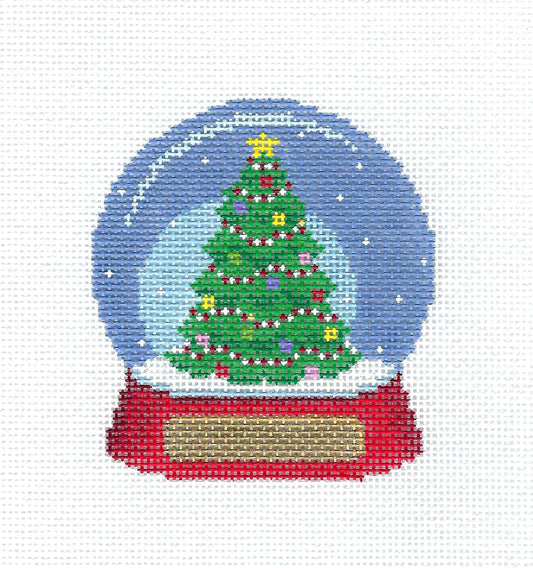 SNOW GLOBE Christmas ~ Christmas Tree SNOW GLOBE handpainted Needlepoint Canvas Ornament by Susan Roberts