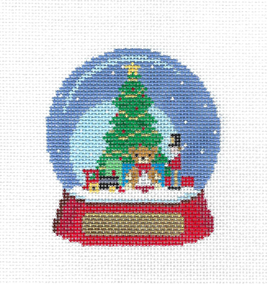 SNOW GLOBE ~ Christmas Tree & Children's Toys SNOW GLOBE Handpainted Needlepoint Canvas by Susan Roberts Ornament HP