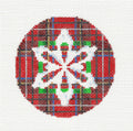 Christmas ~ Snowflakes On Plaid 3.5" Round handpainted Needlepoint Ornament Assoc.Talents