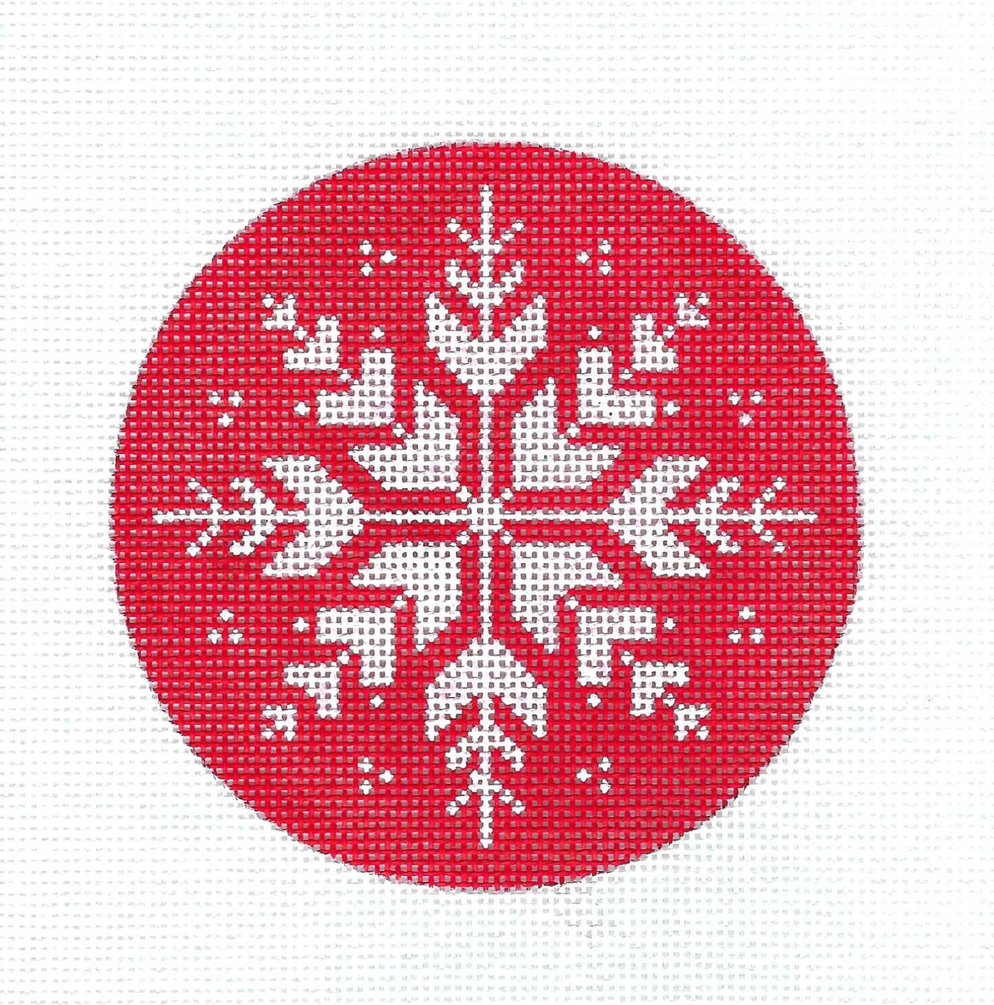 Snowflake on Red  handpainted 18 Mesh Needlepoint Ornament Canvas by Pepperberry