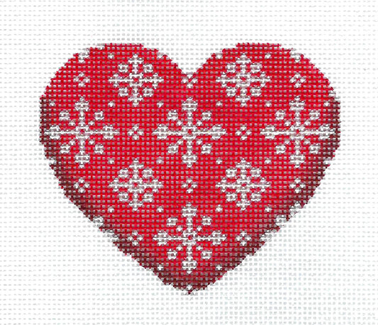 Heart ~ Snowflakes On a Christmas Red Heart handpainted Needlepoint Ornament Assoc. Talents