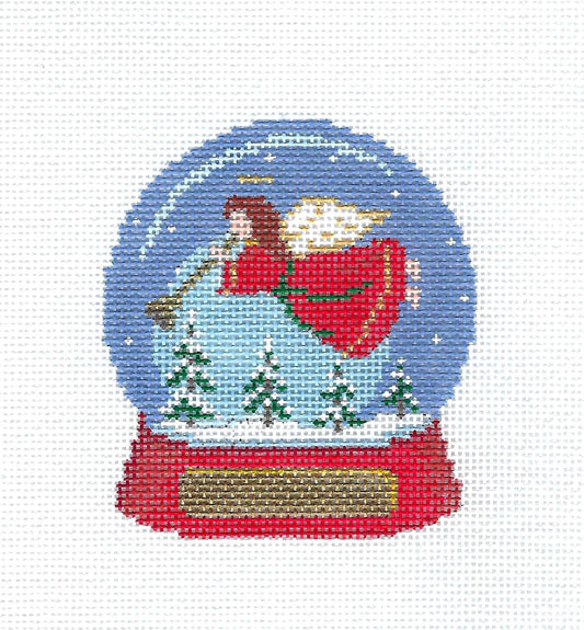 SNOW GLOBE Christmas ~ Angel with Trumpet Snow Globe handpainted Needlepoint Canvas Ornament by Susan Roberts